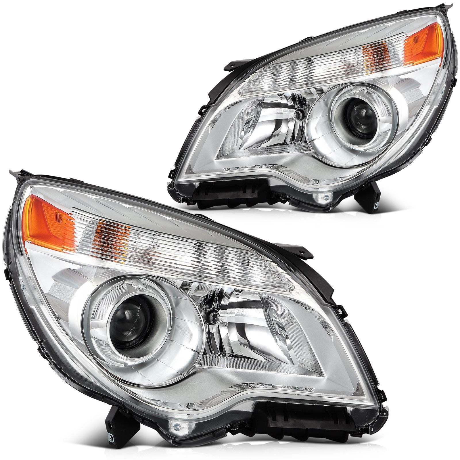 Pair Halogon Headlights Assembly For 2010-2015 Chevrolet Equinox Chrome Amber 6B93BC-57