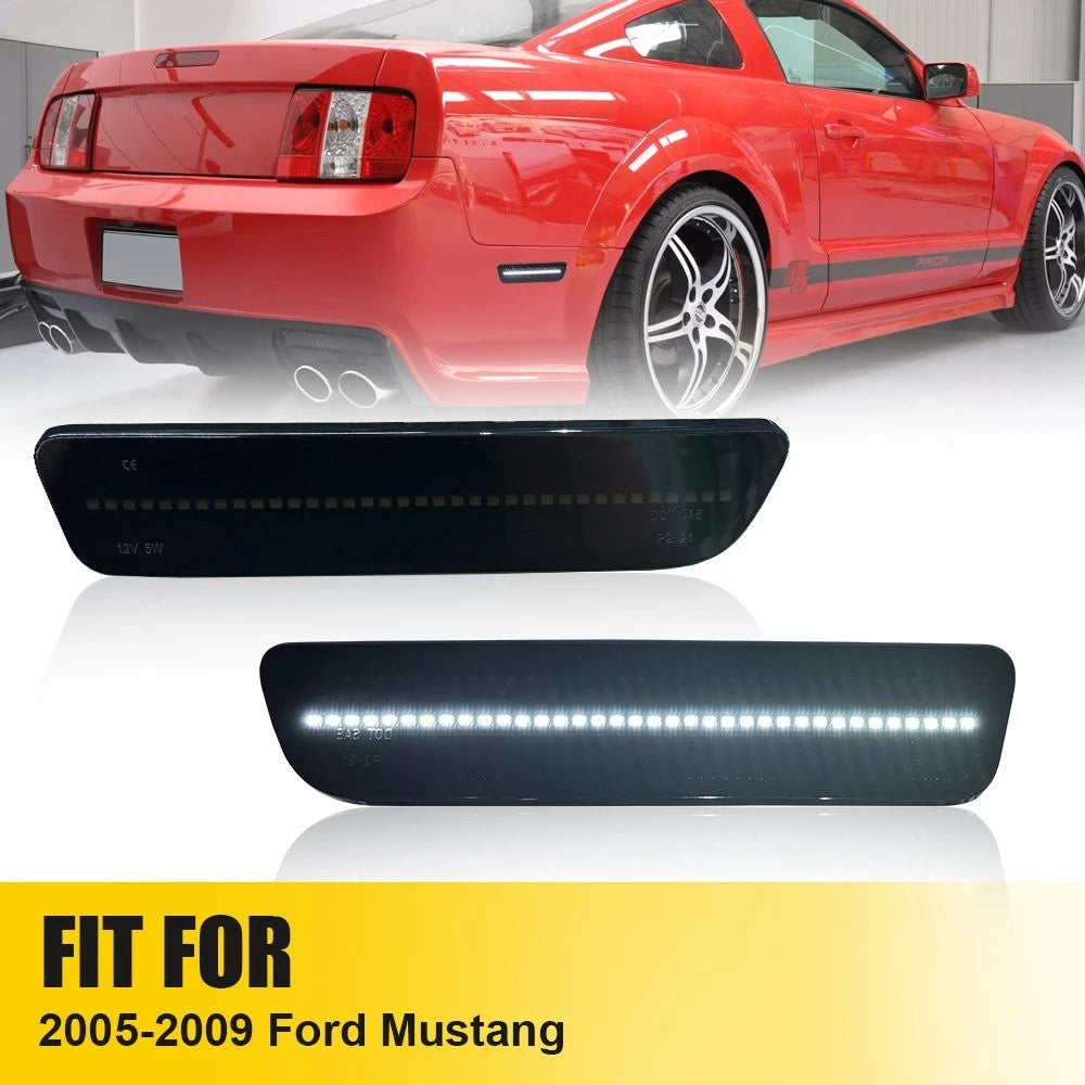 For 2005-2009 Ford Mustang LED Rear Bumper Side Marker Lights Smoked Lens White 6B93BC-57