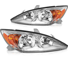 Pair Kit Halogen Headlights Assembly For 2002-2004 Toyota Camry Chrome Amber 6B93BC-57