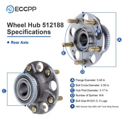 1Pc Wheel Hub Bearing Rear Fits Honda Accord 2003-2007 Acura TL 2004-2008 w/ ABS 6B93BC-57