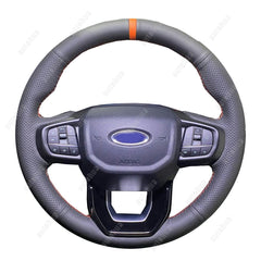 Black Leather Steering Wheel Stitch on Wrap Cover For Ford Ranger 2022-2023