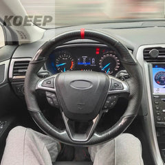 Carbon Fiber&PU Leather Steering Wheel Hand Sewing Wrap Cover For Ford Fusion 6B93BC-57