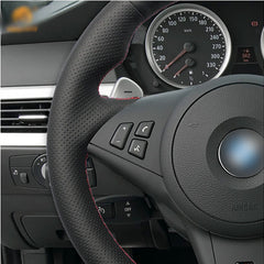 DIY Top Leather Steering Wheel Hand-stitch on Wrap Cover For BMW M5 M6 E63 E60