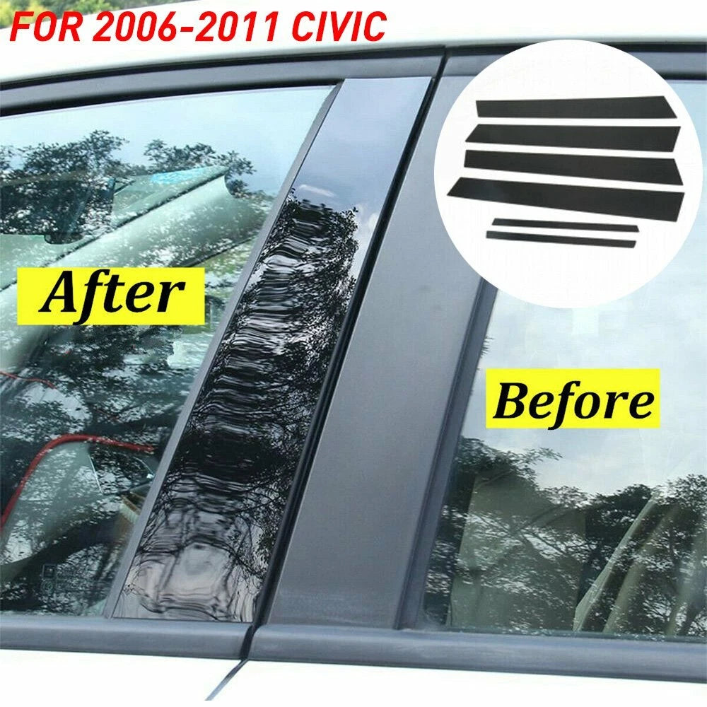Black Pillar Posts For Honda Civic 2006-2011 (4dr) 6pc/Set Door Trim Cover Kit A 6B93BC-57