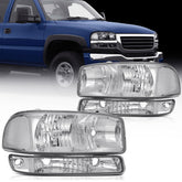 Pair Kit Headlights For 1999-2007 GMC Sierra 1500 2500HD 3500HD Yukon Chrome 6B93BC-57