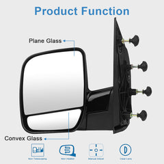 Driver Side Manual Mirror For 02-08 Ford E-150-E-550 Econoline Black Manual Fold 6B93BC-57