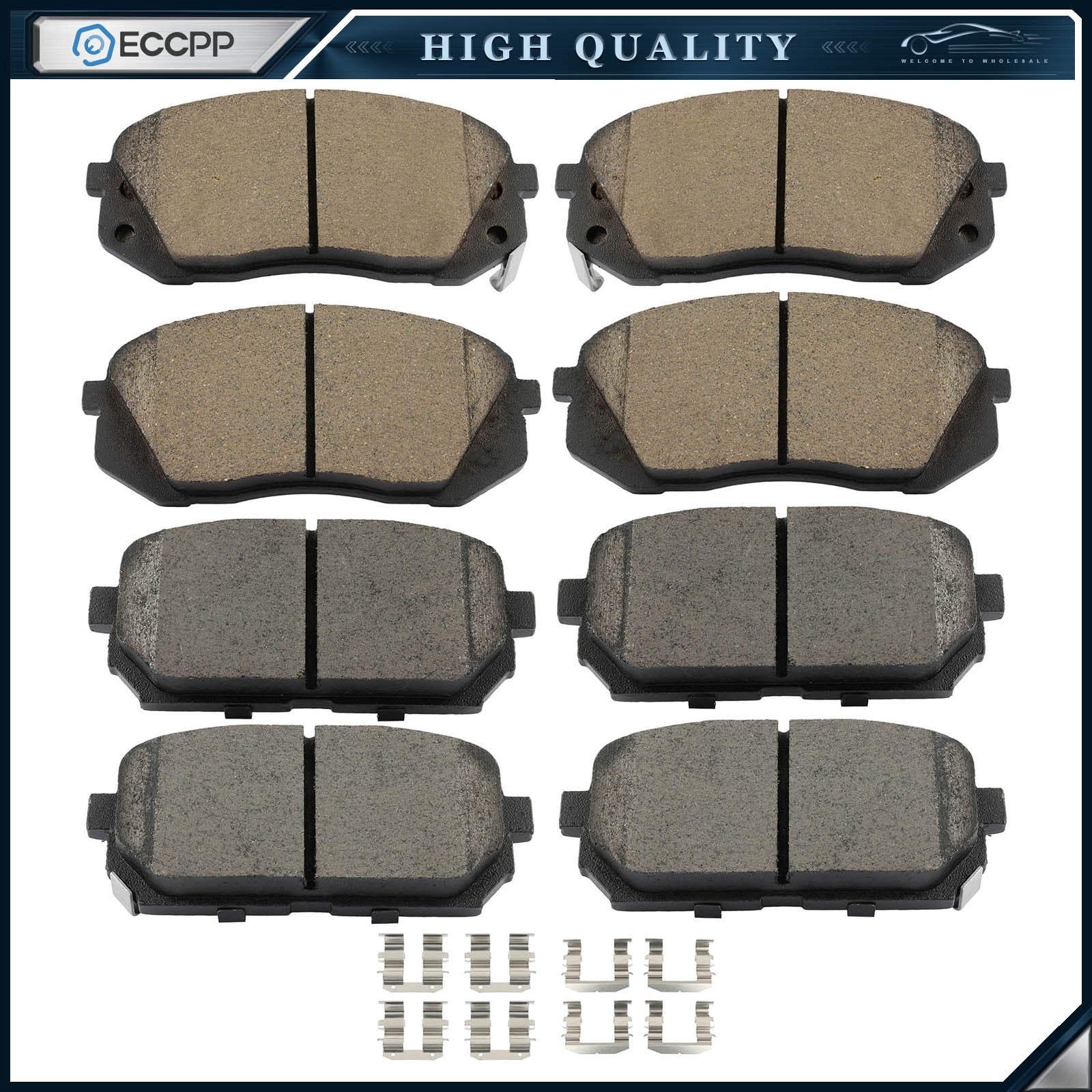 Front Rear Ceramic Brake Pad Kit For 2007 2008- 2012 Kia Rondo 2.4L 2.7L V6 6B93BC-57