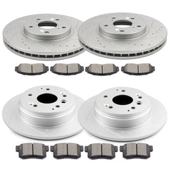 For 2004 - 2008 Acura TL Front and Rear Drilled Rotors Ceramic Brake Pads Base KOEEP