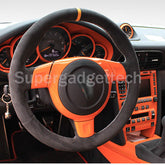 Black Suede Leather Steering White Stitch Wheel Wrap Cover For Porsche 997 06-08