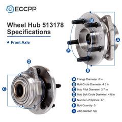 1P Wheel Hub Bearing Assembly Front For 2002 2003 2004 2005 Jeep Liberty Non-ABS 6B93BC-57