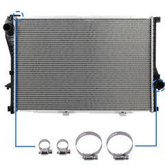 Radiator For 01-05 BMW 525i 99-00 BMW 528i with Universal Oil Hose Clamps Kit