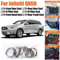 Door Rubber Seal Strips Weather Draft Wind Noise Reduction Kit For Infiniti QX60