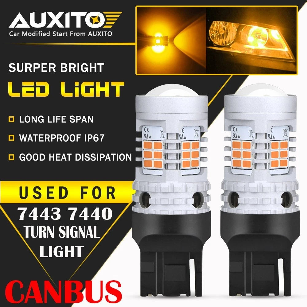 2X 7443 LED Error Free Canbus Front Turn Signal Parking Light Bulbs Amber Yellow 6B93BC-57