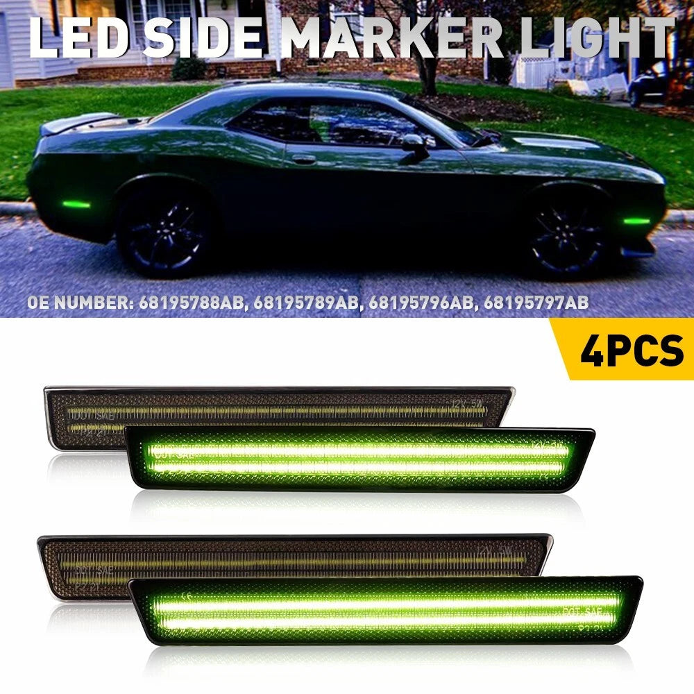 Front Rear Bumper Side Marker Lights For 2015-22 Dodge Challenger Green Smoked A 6B93BC-57