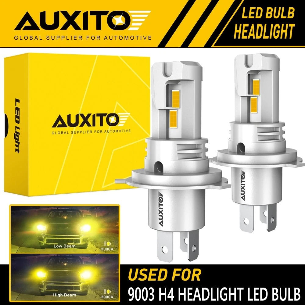 AUXITO H4 9003 LED Headlight Bulbs Hi Low Beam Kit 3000K Amber Yellow Canbus EOA AUXITO