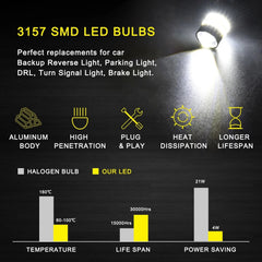 4 PCS White 3157 DRL 3157A 4114 4157NA Backup Reverse LED Light Bulbs 48H EOA 6B93BC-57