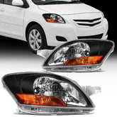 Pair Kit Halogen Headlights Assembly For 2007-2011 Toyota Yaris 1.5L Black Amber 6B93BC-57