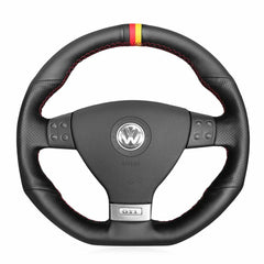 Black Leather Steering Wheel Hand-stitch on Wrap Cover For VW Golf 5 Mk5 GTI R