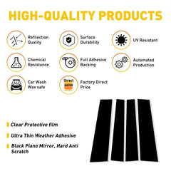 4Pcs For 2007-2021 Toyota Tundra Glossy Black Pillar Posts Door Trim Cover EOA 6B93BC-57