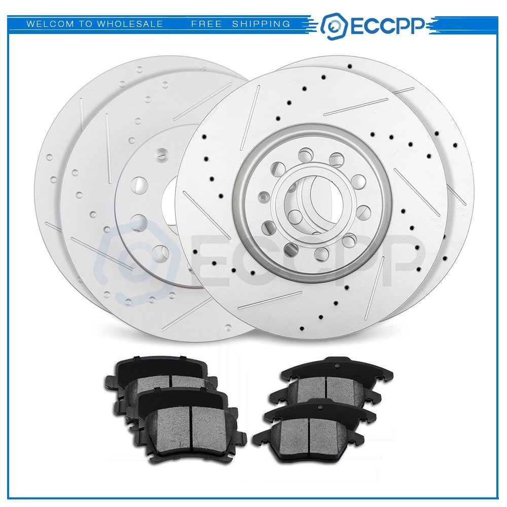 For 2009 Audi 2009 2010 Volkswagen Jetta Front Rear Brake Ceramic Pads + Rotors 6B93BC-57