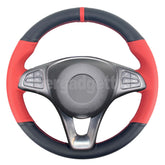 Black&Red Hole Leather Steering Wheel Stitch-on Wrap Cover For Mercedes C180