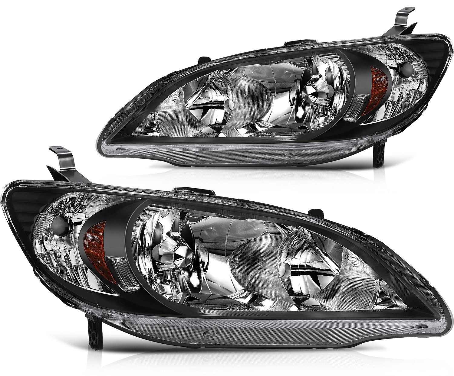 Pair Kit Halogon Black Headlights Assembly For 2004-2005 Honda Civic Black 6B93BC-57