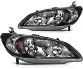 Pair Kit Halogon Black Headlights Assembly For 2004-2005 Honda Civic Black 6B93BC-57