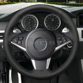 Black Perforated Leather Hand Sew Wrap Steering Wheel Cover for BMW E60 E61 530d