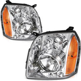Headlights Assembly LH+RH For 2014-2007 GMC Yukon XL 1500 2500 Chrome w/Amber 6B93BC-57