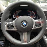 Black&Hole Leather Steering Wheel Hand-stitch on Wrap Cover For BMW G01 G02