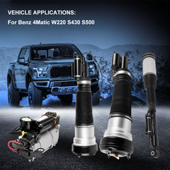 5PCS Front Rear Suspension Shock Air Compressor For Benz 4Matic W220 S430 S500 6B93BC-57