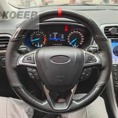 Carbon Fiber&PU Leather Steering Wheel Hand Sewing Wrap Cover For Ford Fusion 6B93BC-57