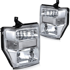 For 2008-2010 Ford F-250 F-350 F-450 F-550 Super Duty Pair Chrome Headlights 6B93BC-57