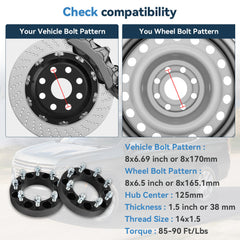 2Pcs 1.5" 8x170 to 8x165.1/ 8x6.5 Wheel Adapters 14x1.5 For Ford F250 Super Duty 6B93BC-57