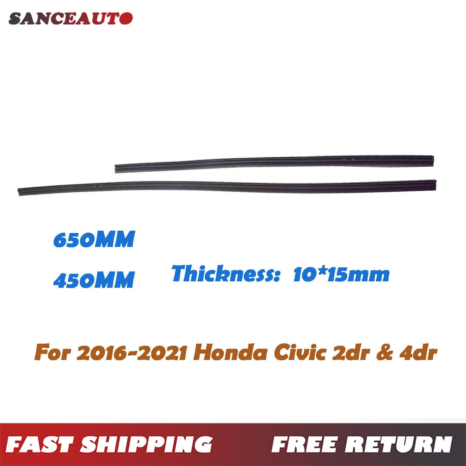 2PCS For Honda Civic 2016-2021 2dr 4dr Wiper Rubber Blade Insert Set Front LH RH 6B93BC-57