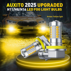 AUXITO Lamp H11 H8 H9 Amber Yellow LED Fog Light DRL Bulbs Super Bright 5000LM A AUXITO