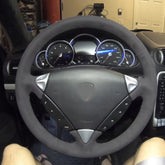 Black Suede Leather Steering Wheel Hand-stitch on Cover For Porsche Cayenne 07+