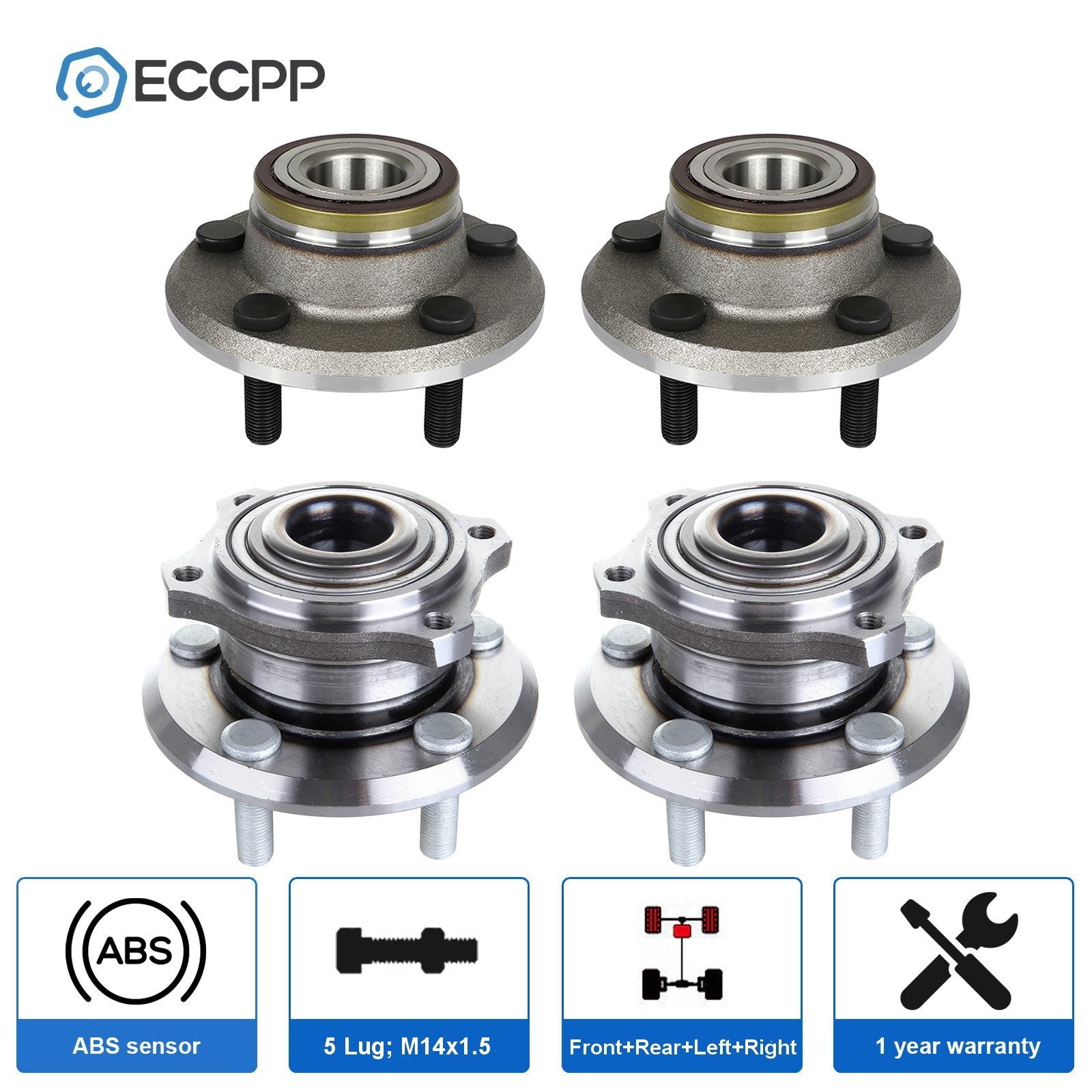 Front & Rear Wheel Hub Bearing For 2005-2009 Chrysler 300 Dodge Charger RWD Only KOEEP