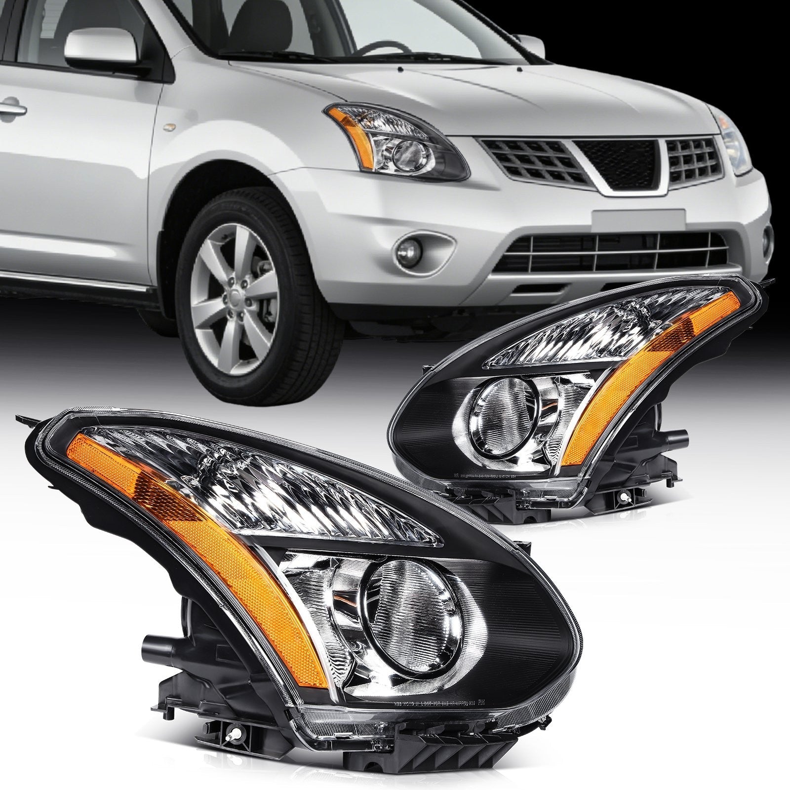 ECCPP Headlights Assembly For Nissan For Rogue 2.5L 2012-2015 Pair Black Amber 6B93BC-57