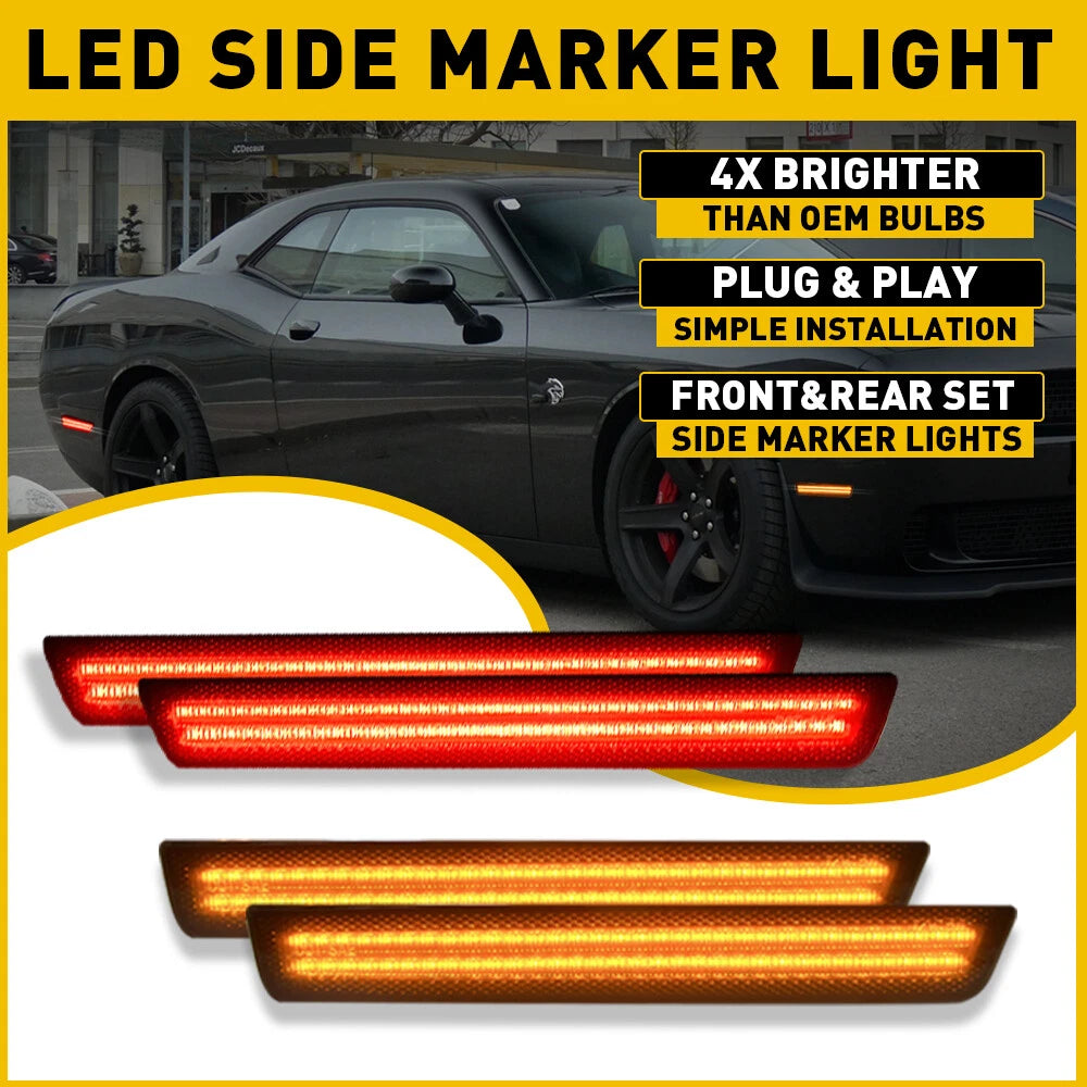 For 2015-22 Dodge Challenger Side LED Marker Fender Lights Amber&Red Front+Rear 6B93BC-57