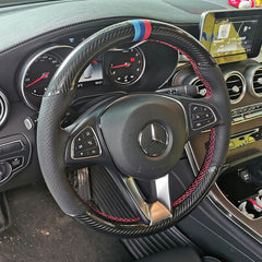 Carbon Fiber&Hole Leather Steering Wheel Stitch-on Wrap Cover For Mercedes C180