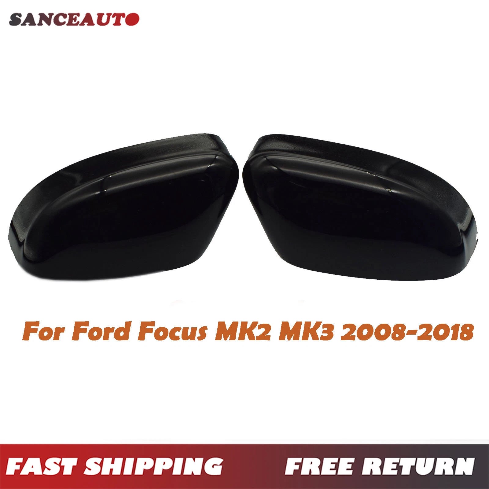 Gloss Black Left Right Rearview Mirror Cover For Ford Focus MK2 MK3 2008-2018 6B93BC-57