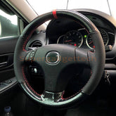 Carbon Fiber &Hole Leather Steering Wheel Hand-stitch on Wrap Cover For Mazda 6