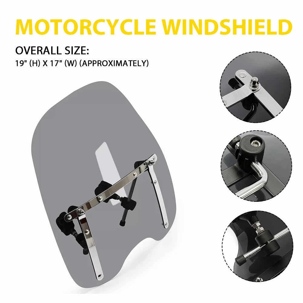 For Yamaha V Star 650 1100 19"x17" Large Clear Windshield 7/8'' 1'' Handlebar EA 6B93BC-57