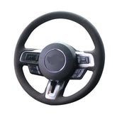 Black Suede Leather Steering Wheel Red Stitch Wrap Cover For Ford Mustang 15-19