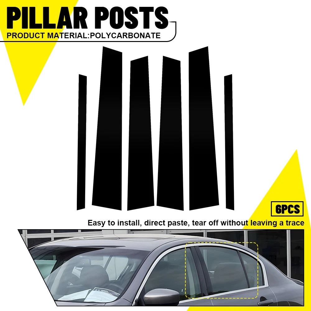 6x For 2002-2013 Infiniti G35 G37 Sedan Gloss Black Door Pillar Posts Cover Trim 6B93BC-57