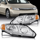 ECCPP Headlights Assembly For Honda Civic 1.3L 1.8L 2.0L 2006-2011 Pair Chrome 6B93BC-57