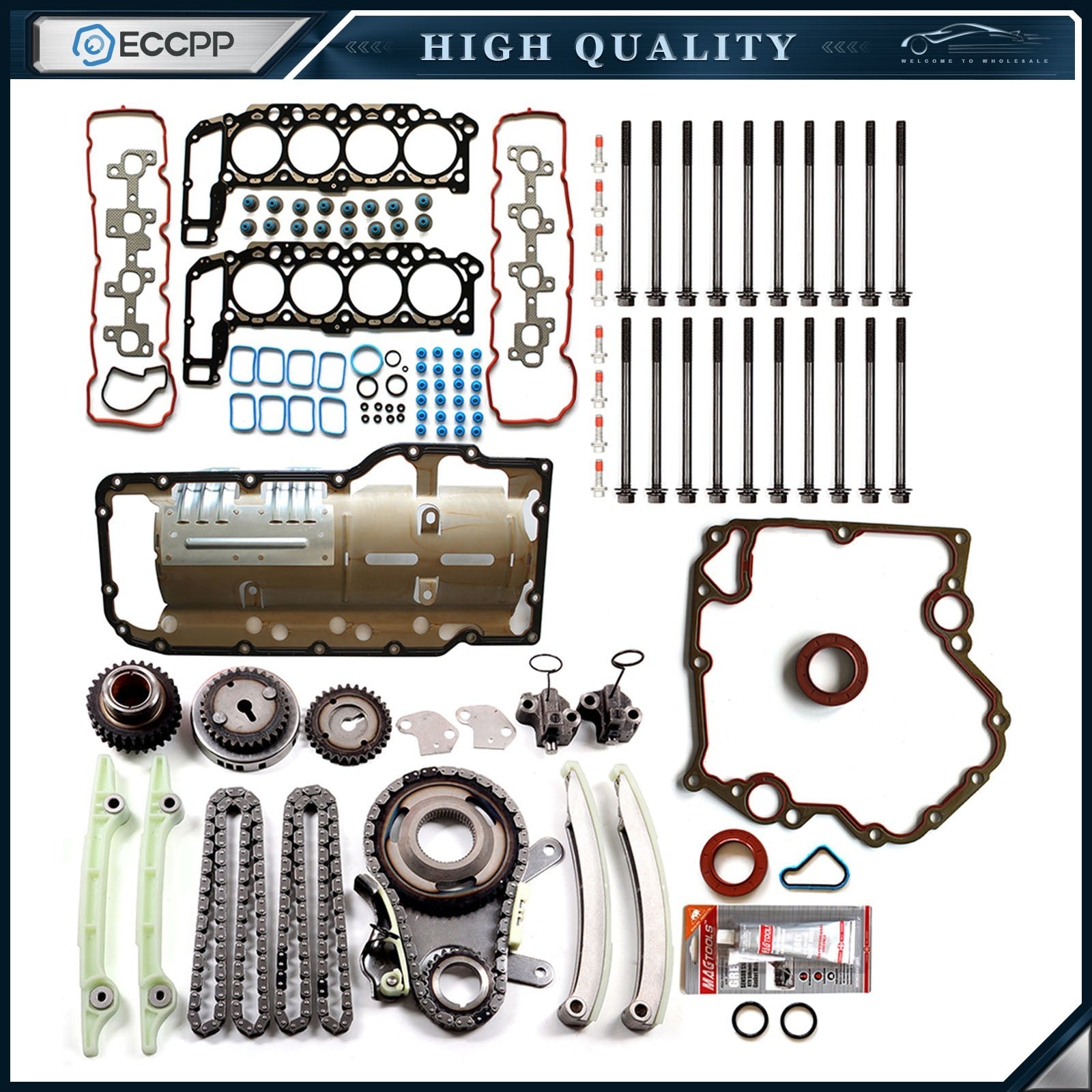 Timing Chain Kit Oil Head Gasket Bolts Set For 02-04 Dodge Ram 1500 4.7L SOHC 6B93BC-57