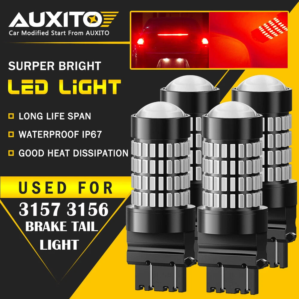 4X AUXITO Red 3157 3156 LED Tail Brake Stop Backup Indicator Light Bulbs DRL EOA AUXITO