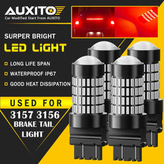 4X AUXITO Red 3157 3156 LED Tail Brake Stop Backup Indicator Light Bulbs DRL EOA AUXITO